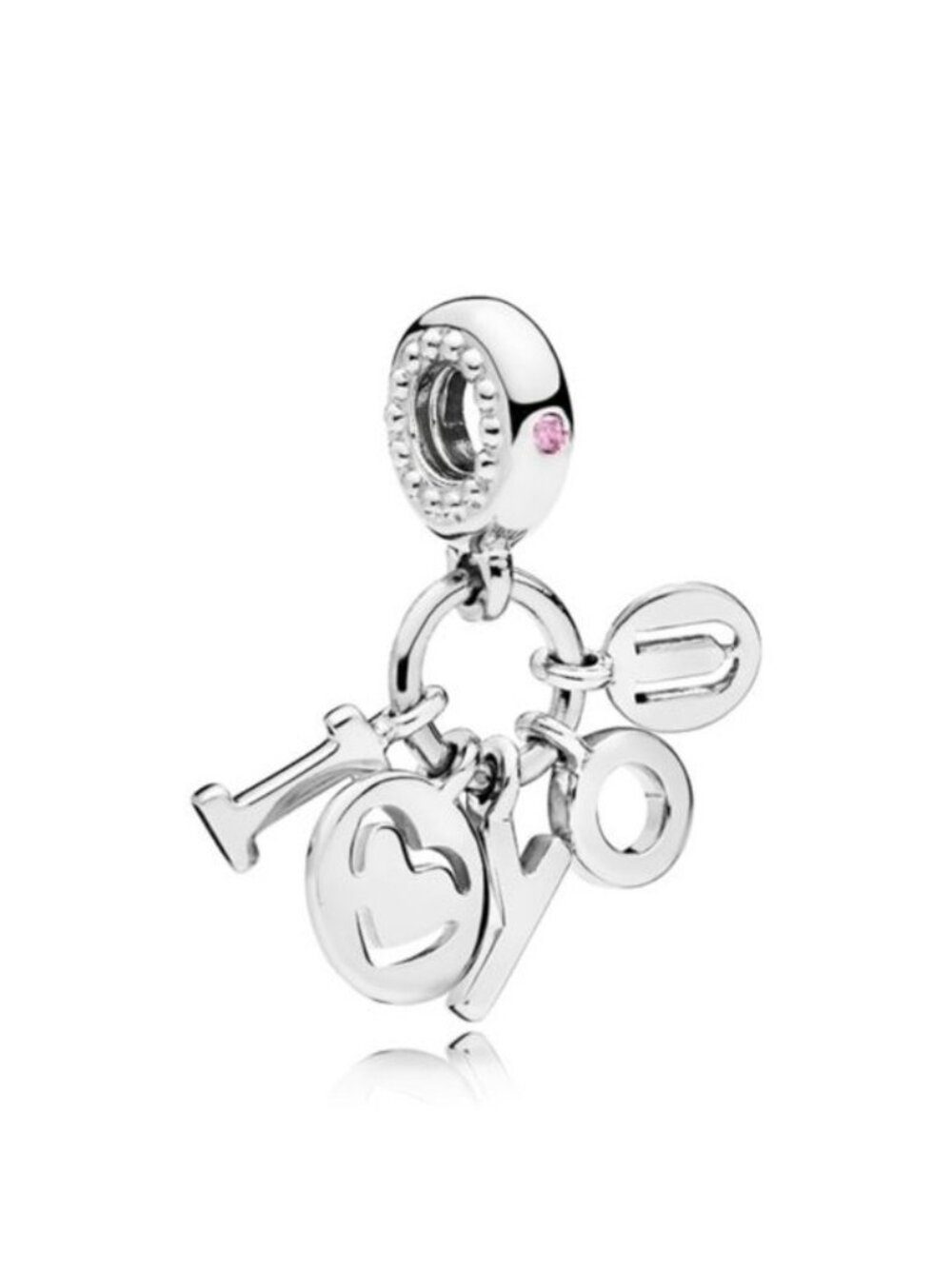 Pandora Sterling Silver I Love You Dangle Charm w/ Fuchsia Zirconia - 796596fpc